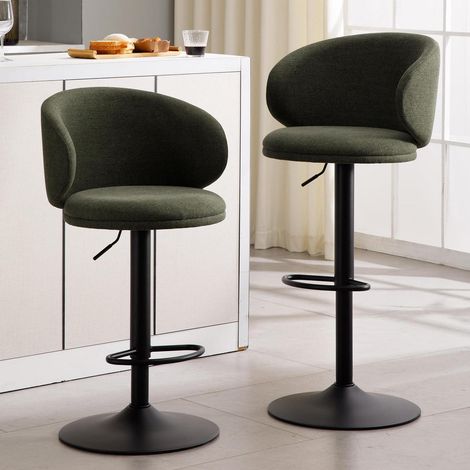 Barhocker 2er Set mit Lehne, höhenverstellbar, drehbar, Leinen Grün (1/5)