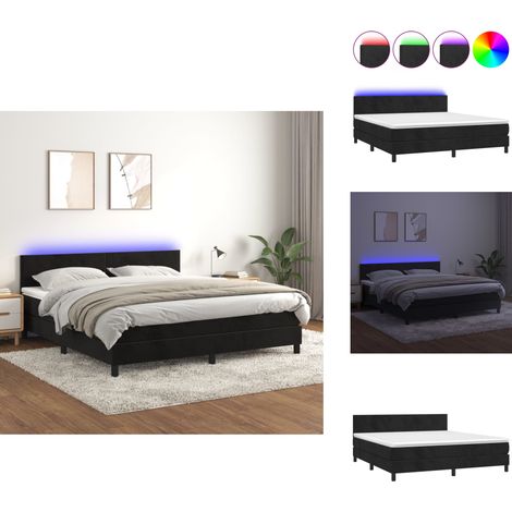 Sommier à lattes de lit avec matelas LED Noir 180x200cm Velours - Lit Plateforme - Lit Capitonné - Lit Design - Lit Double - Sommier Tapissier (1/5)