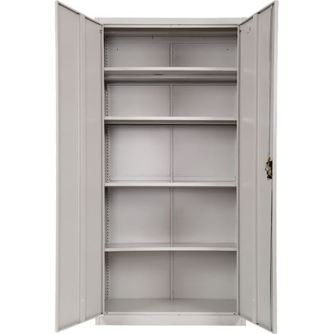 Armoire à classeurs 90 x 40 x 185 cm – Armoire en métal avec 2 portes et 2 étagères réglables – Armoire de rangement avec serrure pour la maison, le bureau et l'entrepôt, gris clair (1/5)