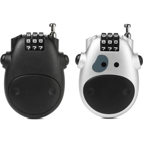 Lot de deux câbles antivol télescopiques portables pour vélo et moto noir et argent serrure à code pour casque et équipement (1/5)