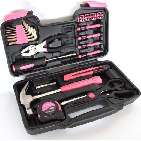 39-Piece Pink Toolbox for Women, Complete and Portable DIY Kit with Pliers, Hammer, Screwdriver - Ideal for Home Repairs and Jobs
