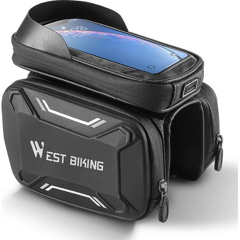 Lot de 1, sacoche de cadre de vélo, support de téléphone étanche, pochette avant pour téléphone jusqu'à 6,5" (Noir et gris) (1/4)