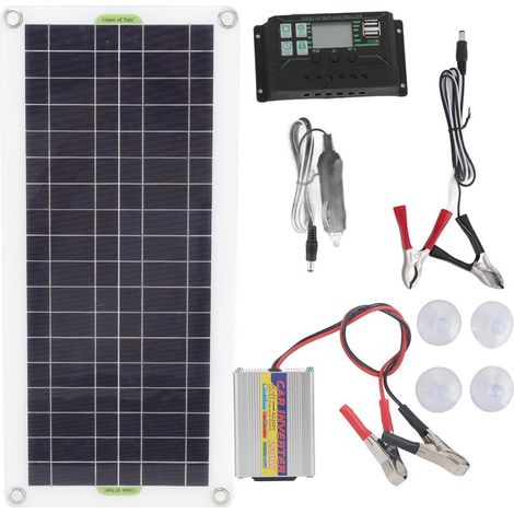 Kit de panneau solaire 30W avec onduleur 220V et chargeur batterie 100A pour camping et randonnée (1/5)