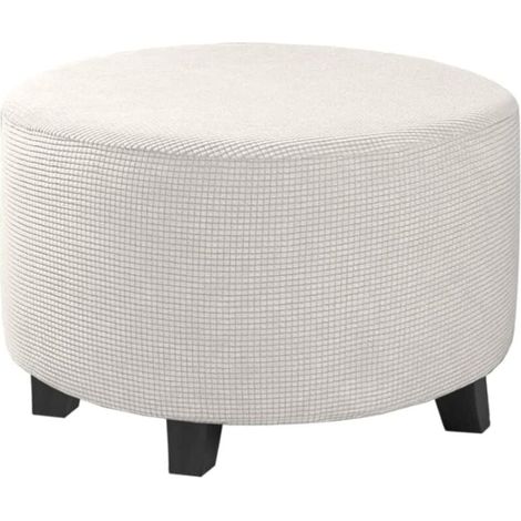 Housse ronde pour pouf en jacquard extensible, housse de protection pour repose-pieds et tabouret avec base élastique antidérapante, PETITE (1/5)
