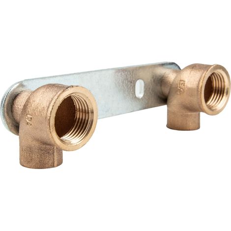 Montageeinheit flach mit Rotgusswinkel 90° für Lötanschluss, 15 mm x 1/2 Zoll IG Stichmaß 100 mm - Typ 4977G, DVGW