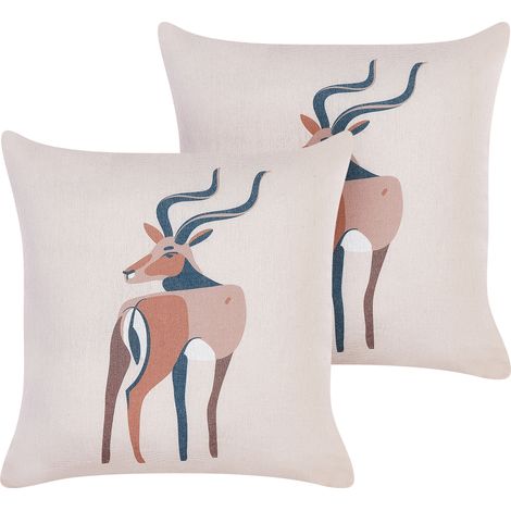 Conjunto de 2 cojines beige marrón negro 45 x 45 cm patrón animal safari Abal (1/5)