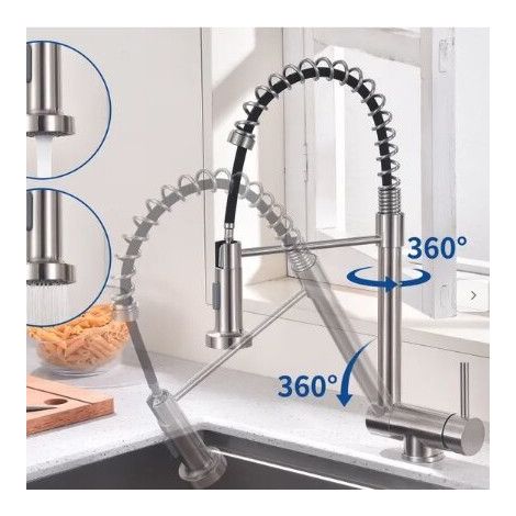 304 Stainless Steel Kitchen Inner Window Folding Hot and Cold Water Faucet for Household Vegetable Washing Sinks and Dishwashers - Splash-proof with Brushed Spring Design