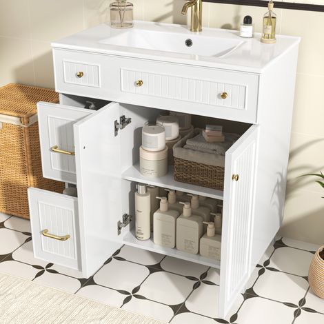 CHICFURN Mobile bagno con lavabo 81,7 cm in MDF bianco, con piedini e vano contenitore (1/5)
