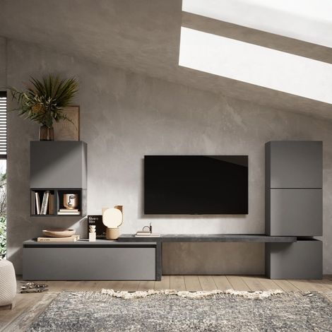 Parete attrezzata soggiorno tv design moderno grigia nero Infinity 18 - Nero - Grigio (1/2)