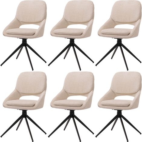 Set 6 sedie pranzo HHG-617, cucina, posizionamento automatico girevole, stoffa/tessuto ciniglia (490g/m²), avorio beige