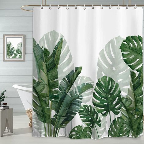 Rideau de douche anti-moisissure 180200cm, motif feuilles tropicales, décoration de salle de bain, avec crochets, lavable