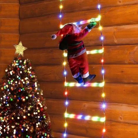 1,8 m Weihnachtsgirlande mit elektrischem Licht, Leiter mit Weihnachtsmann, 8 Modi, wasserdicht, für Weihnachtsdekoration im Innen- und Außenbereich (buntes Licht)