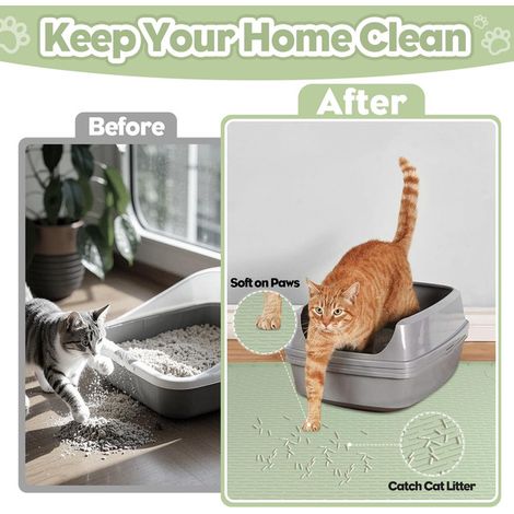 Tapis de Litière pour Chat XL Antidérapant Imperméable et Lavable - Tapis de Sol en Silicone Rectangulaire pour Bac à Litière Étanche Chien et Chat 101x71 cm Vert