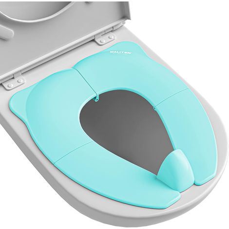 Reducteur Toilette Enfant,Reducteur Toilette Enfant Pliable,Peut êTre RéUtilisé Rehausseur Toilette Enfant,Formation AntidéRapante, Livré Avec Sac De Rangement -Vert d'eau (1/5)