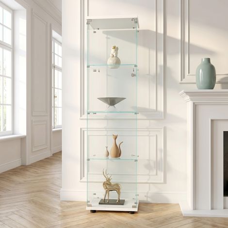 Vitrine en verre trempé 4 niveaux, porte simple, Design compact avec serrure, meuble de rangement moderne pour salon/chambre, Dimensions 42.5x36.5x164 cm