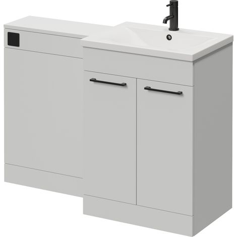 Napoli 460 Cento Gloss Grey Pearl 1200mm 2 Door Vanity Unit Toilet Suite with Glide Basin - 1200mm - Matt Black 160mm HandleWithout Kingston Toilet Pan