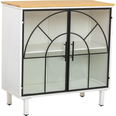 Aparador de vidrio, metal y madera, 2 puertas, blanco81x35,5x80h cm (1/5)