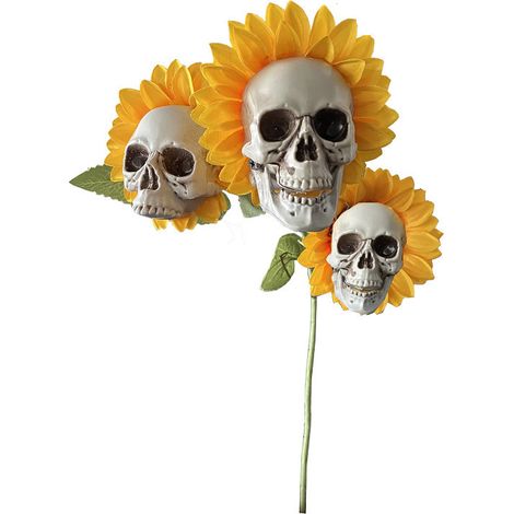Halloween-Dekoration: Künstliche Sonnenblumen-Totenkopf-Gartenblume, dreiköpfiges Design.