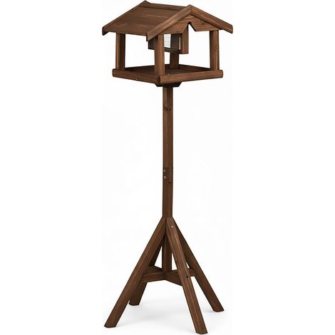 Relaxdays Vogelfutterhaus mit Ständer, Futtersilo, Garten & Terrasse, Wildvögel füttern, Vogelhaus, Tannenholz, braun (1/5)