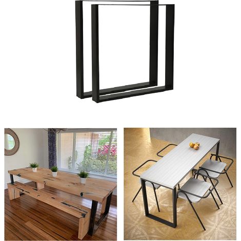 Hofuton Lot de 2 Pieds de Table Métal, Pied de Table Industriel en Acier pour Table basse, Table Haute, Plan de Travail, Noir, 80X72cm (1/5)
