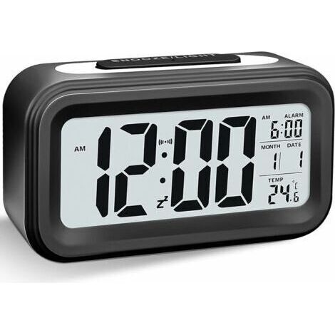 Reveil Numerique Réveil Matin Lumineux LED Reveille Digital a Piles Silencieux Aalarm Clock de Voyage avec Gros Chiffres pour Enfant Fille Garcon Ado Adultes, Réveils avec Date Snooze, Noir (1/5)