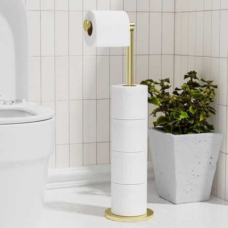 Porte-rouleau de papier toilette autonome pliable en acier inoxydable pour salle de bain, support anti-rouille, distributeur de rangement sur pied, peut contenir 5 rouleaux (1/5)