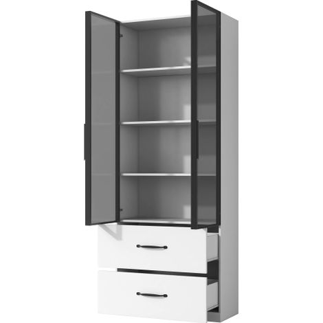 Zqoyn Vetrina a LED 60 × 40 × 160 cm - Vetrina in vetro, libreria e mobile multifunzionale con illuminazione e cassetti, ante in vetro temperato, LED multicolori (1/5)