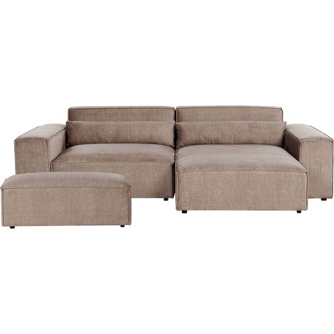 Modular Corner Sofa 2 Seater HELLNAR Fabric Light Brown with Ottoman Left Hand (1/5)