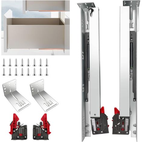 glissières de tiroir 4 paires (8pcs) 53,3 cm – montage en douceur – extension complète –coulisses invisibles pour tiroir/vis de montage – dispositif de verrouillage et -53,3 cm (1/5)