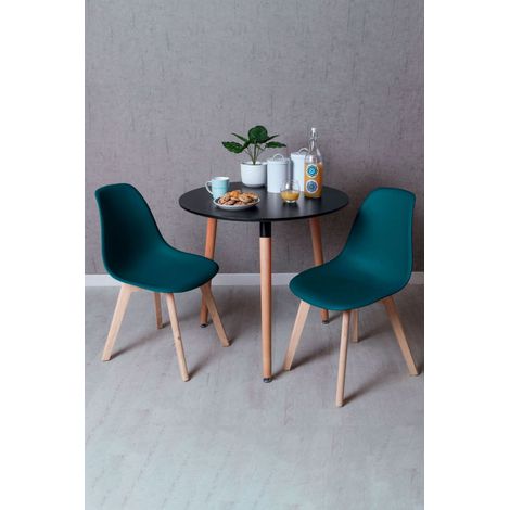 Black Friday - Conjunto Mesa Tower Redonda 80 cm Negra y Pack 2 Sillas Kelen - Verde azulado (1/5)