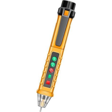 Stylo Testeur De Tension Sans Contact - 12 V À 1000 V - Détection Double Sensibilité Haute Et Basse - Éclairage Intégré Et Signal Sonore - Jaune - 1 Pièce (1/3)