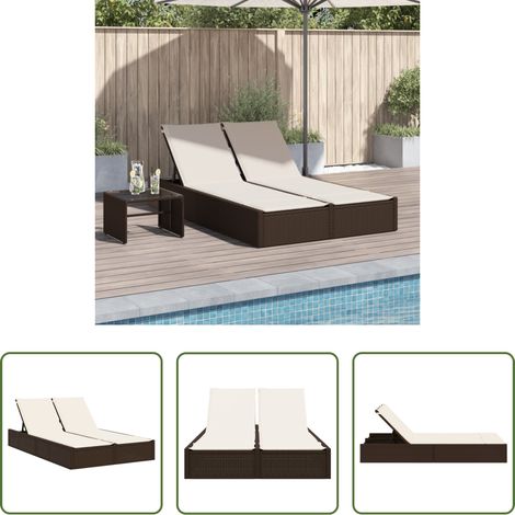 Gartenmöbel - Doppel-Sonnenliege mit Auflagen Braun Poly Rattan (1/5)