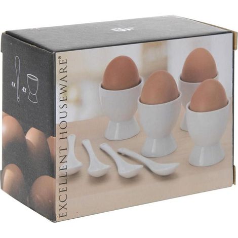BRAVISSIMA hueveras &43 cucharas porcelana 4&434 , Juego hueveras &43 cucharas porcelana 4 &43 4Fabricadas en porcelana de alta calidadFácil limpiezaApta para lavavajillas y mi
