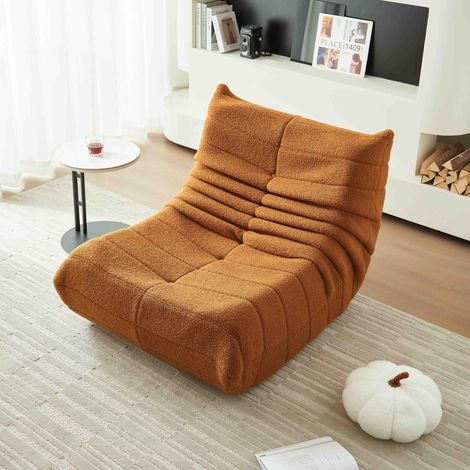 Poltrona sacco 105x90x72 cm arancione in tessuto teddy con schiuma ad alta densità (1/5)