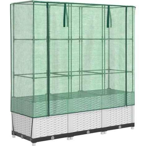 Aiuola rialzata/fioriera con copertura effetto rattan 120 x 40 x 138 cm bianco 020038737