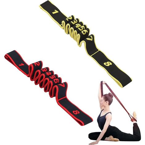 2er-Pack Yoga-Stretchbänder, elastische Widerstandsbänder, Fitness-Workout-Bänder, verstellbare Übungsbänder mit mehreren Ringen, für Fitness, Tanz und Gymnastik (Rot + Gelb) (1/5)