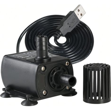 Extrem leise, bürstenlose Miniatur-Wasserpumpe, USB DC 5 V, 2,4 W, wasserdicht und tauchfähig, für Springbrunnen und Aquarien. Fördermenge: 250 l/h, Förderhöhe: 200 cm.