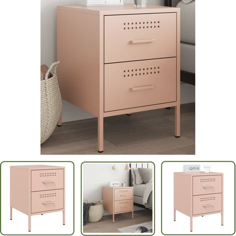 The Living Store Nachttisch Rosa 36x39x50,5 cm Stahl - Industriestyl - Nachttisch - Schubladen - Metallgestell - Rosa (1/5)