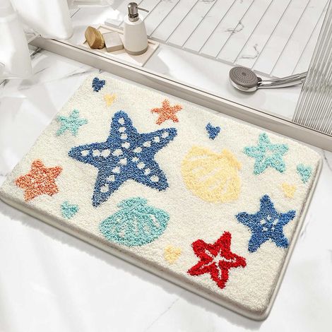 Bezaubernde Badematte mit Meeresmotiv, super saugfähig, maschinenwaschbar, rutschfest und flauschig, geeignet für Duschräume, Schlafzimmer und Wohnzimmer (50 cm x 80 cm, buntes Muschelmuster).