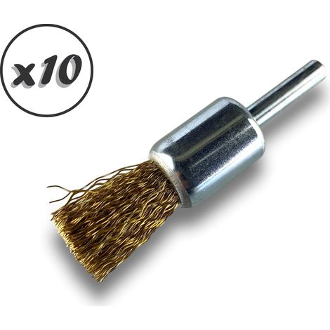 Brosse en bout sur tige Forme pinceau Fil LAITON dur Diamètres variés - Quantité x10 - Ø 18 mm - LAITON - Dure (1/5)