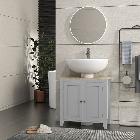 Mueble para Debajo del Lavabo Armario Bajo con 2 Puertas y Estante Ajustable Estilo Moderno 60x30x60 cm Gris (1/5)