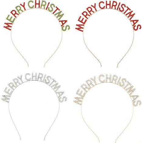 Cerchietto natalizio 4 pezzi con accessori per capelli - Decorazione natalizia - Creazione costumi - Cerchietto Merry Christmas decorato con strass
