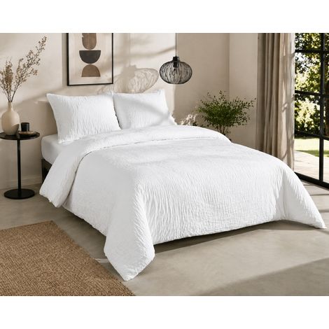 Parure de lit complète 240 x 220 cm gaze de coton – 2 taies 63x63 cm + drap housse 140x190 cm Blanc