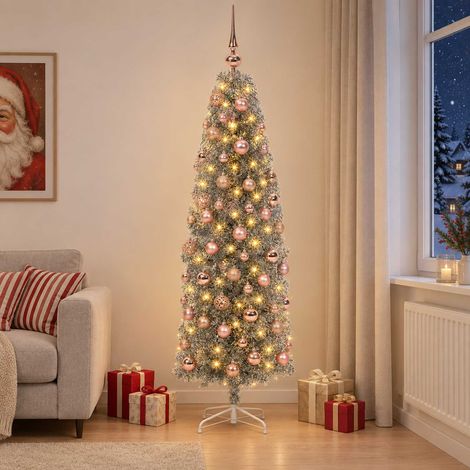 vidaXL Artificial Slim Christmas Tree with Bauble 180 cm 300 LEDs (1/5)