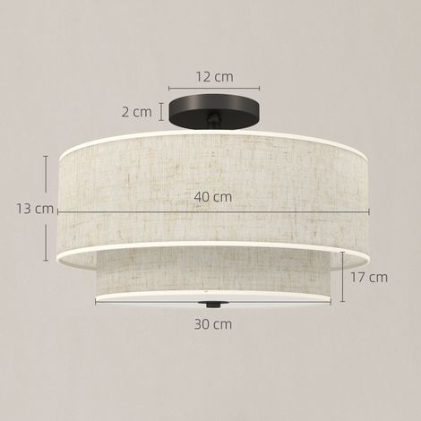 Plafonnier, suspension à double abat-jour aspect lin, blanc crème (1/5)