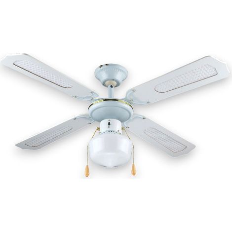 Ventilatore a soffitto 107 cm con 4 pale effetto legno vintage e plafoniera singola in vetro - Bianco (1/3)