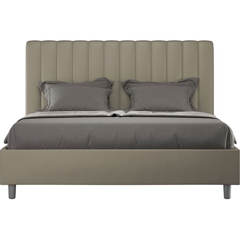 Letto Matrimoniale 160x190 cm con Rete e Contenitore con Testata e Alzata Comoda Imbottito in Similpelle Agueda Cappuccino (1/5)