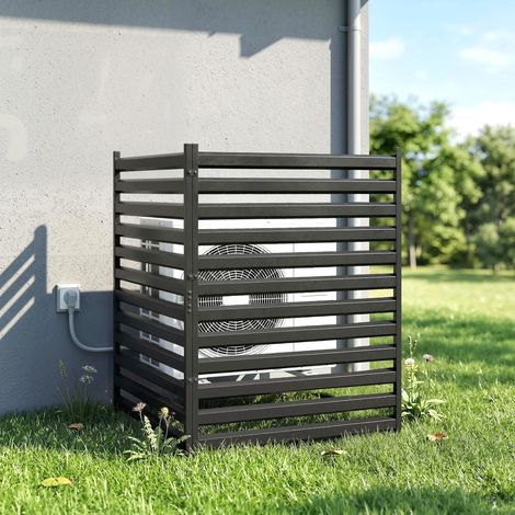 Valla de jardín, 2 paneles, 91 x 152 cm, valla metálica para mayor privacidad con postes y tapas protectoras, inoxidable, negra.