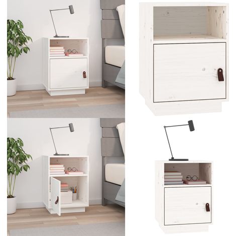 Mesita de noche madera maciza de pino blanco 40x34x55 cm - Mesita de noche de madera - Mesita de noche de pino