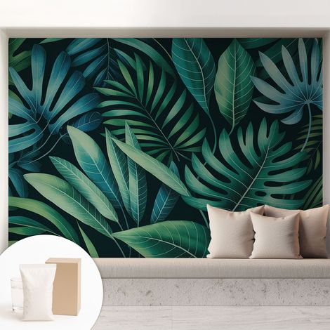 Fototapete - Tapete Vliestapete mit Kleber - Wandtapete Moderne Wandbild Schlafzimmer Wohnzimmer Tropische Blätter 208x146 cm (1/5)